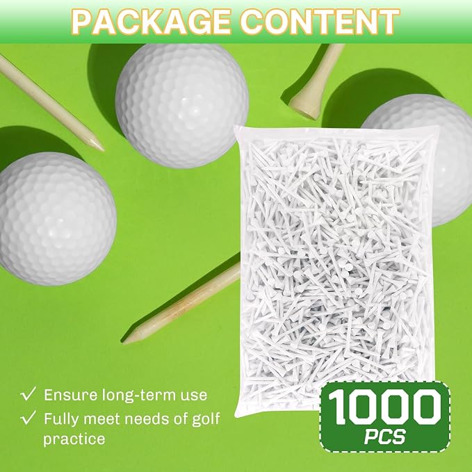 Bamboo Golf Tees 1000/500 PCS 2-3/4 & 3-1/4 inch Length | Professional Natural Bamboo Golf Tees, Durable and Low Friction