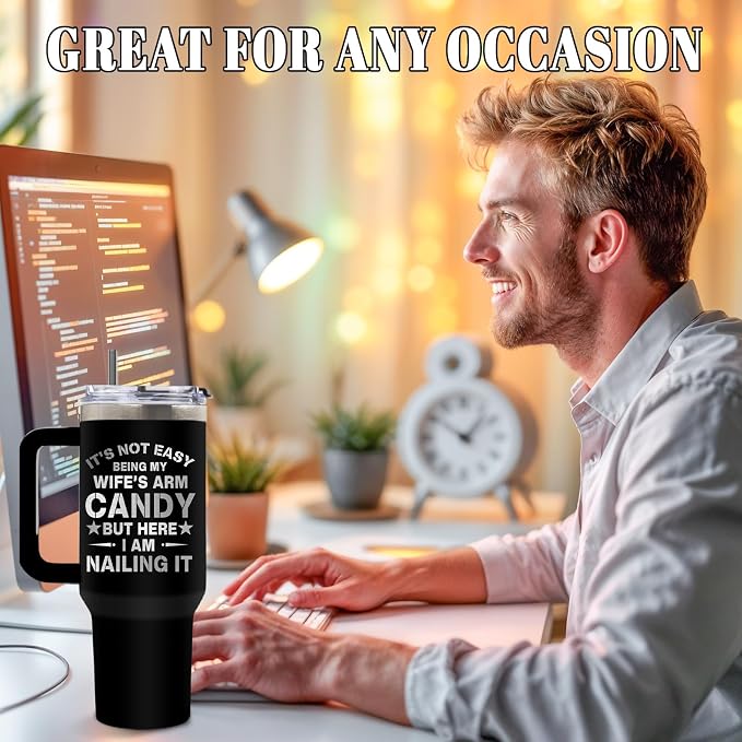 DUUV Gifts for Husband from Wife, Husband Tumbler with Handle 40 Oz, Christmas Thanksgiving Wedding Anniversary Appreciation Birthday Gifts for Husbands Men Him, 1PCS