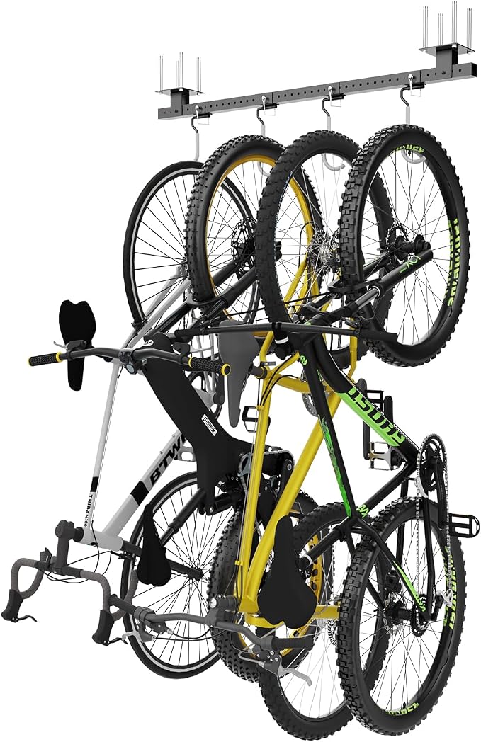 640Lbs Bike Rack Garage Ceiling with 8 Hooks, Bike Hangers for Garage, Ceiling Mount Bicycle Storage, Metal Black 2pcs Set Indoor Use for 8 Bicycles