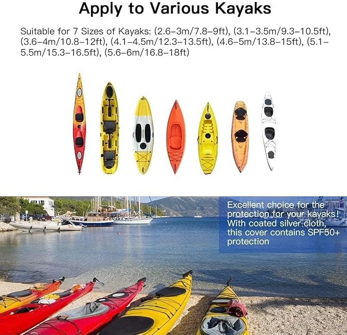 420D Durable 2.6m-6m/7.8-18ft,7 Sizes, 9 Color Durable Kayak Cover Canoe Cockpit Dust Cover, Waterproof UV Sunblock Shield Protector for Fishing Boat,Kayak,Canoe,Paddle Board