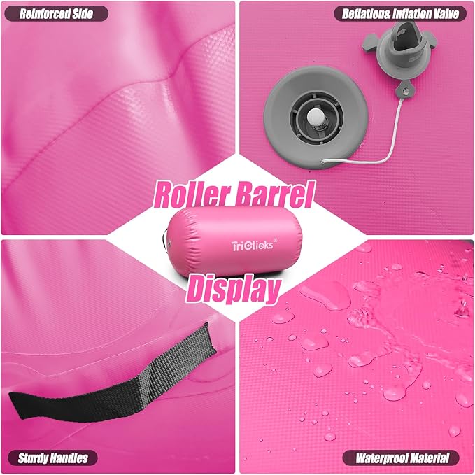 Triclicks Gymnastics Barrel Inflatable Air Roller Barrel Tumble Track Equipment Octagon Mat for Backhandspring Trainer Yoga Cheerleading Home Use Gym Without Pump
