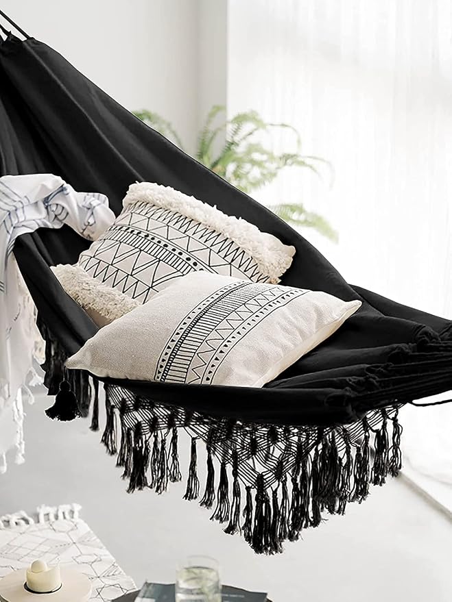 Hammock Double Hammocks for Outside Camping Cotton Canvas Fabric Brazilian Hammock Indoor Outdoor Hanging Suitable for 2 Adults