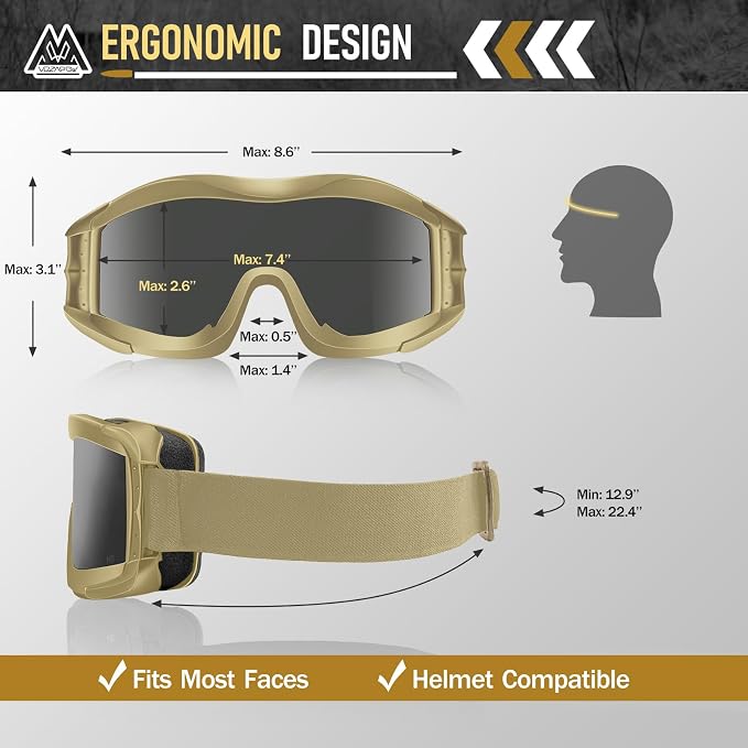 Airsoft Goggles Anti Fog with ANSI Z87.1 Certified, Safety Goggles Impact Resistant, Tactical Shooting Glasses