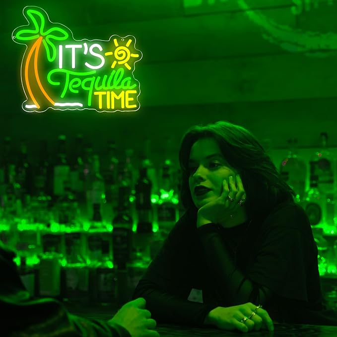 It's Tequila Time Neon Sign for Wall Decor Tequila Neon Light for Man Cave | Dimmable Led Neon,Birthday Tequila Gifts,5V USB Powered,Mexican Resturant,Tequila Bar Decor,Business Pub Wall Art,13.7*11.8in