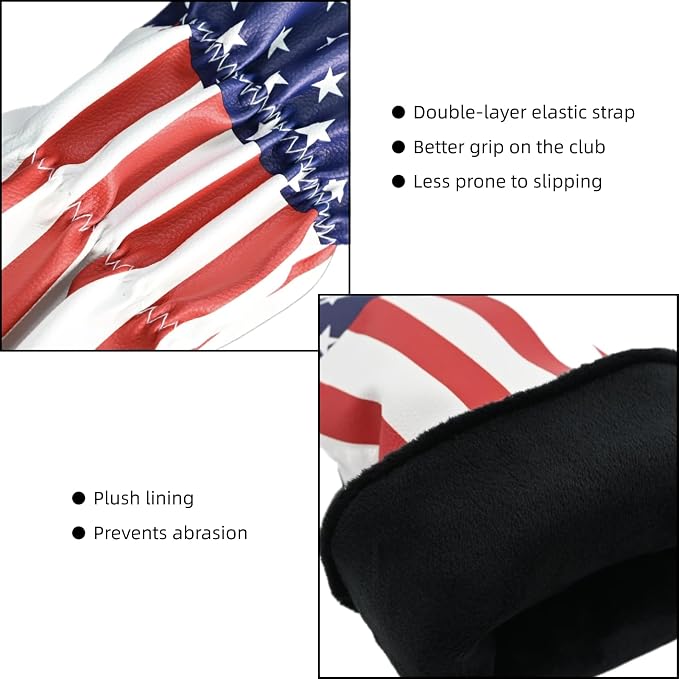 Golf Head Covers, Headcover for Woods and Driver Hybrid Set, Waterproof Club Head Covers, 4pcs or 1pc PU Leather USA Stars and Stripes 1 3 5 X for Most Golf Clubs