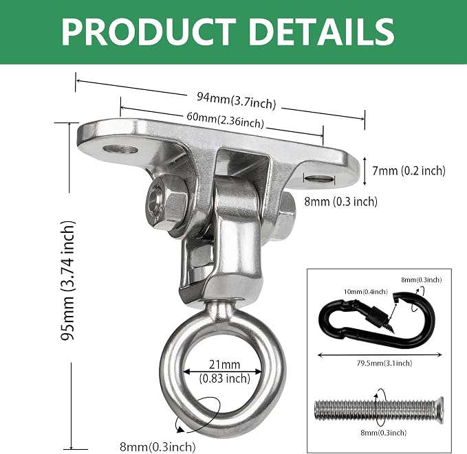 Swing Hanger Heavy Duty 360° +180° Smooth Rotation Swing Set Accessories 900Lb Capacity Playground Porch Swing Set Indoor Outdoor