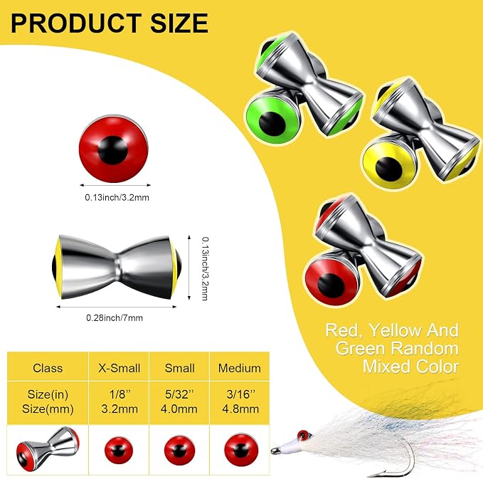 BBTO 50 Pieces Fly Tying Material - Realistic Dumbbell Eyes Alloy for Crafts Spinner Flies Fresh Water 3 Colors Shipped Randomly