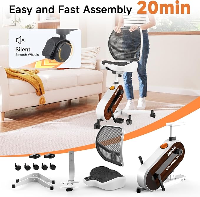 HitGo Office Exercise Bike Desk Chair,330 lbs Heavy Duty Under Desk Bike with 9-Level Height Adjustable Seat 24.4"-33.8",8-Level Resistance & Rolling Wheels,Quiet Fitness Chair for Home Office