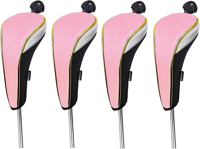 Andux 4Pcs/Set Gold Golf Hybrids Club Head Covers with Dial No. Tag MT/HY12