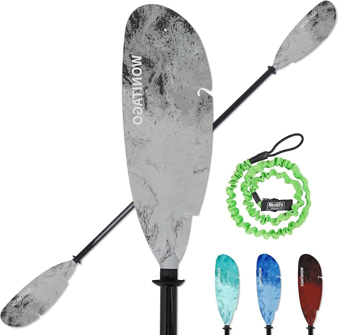 Angler Kayak Paddle Carbon Fiber Shaft and Plastic Blade, Floating Adjustable Fihsing Kayak Oar with Paddle Leash, 230-250cm/90-98 inch
