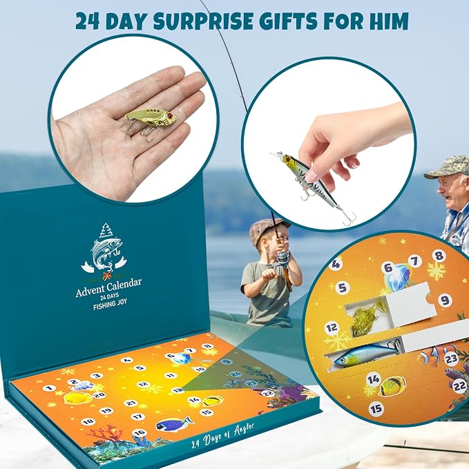 Fishing Lure Advent Calendar 2026 Christmas Countdown, 24 Days Lure Fishing Kit, Xmas Fishing Gift for Fisherman Adult Men Teen Boys