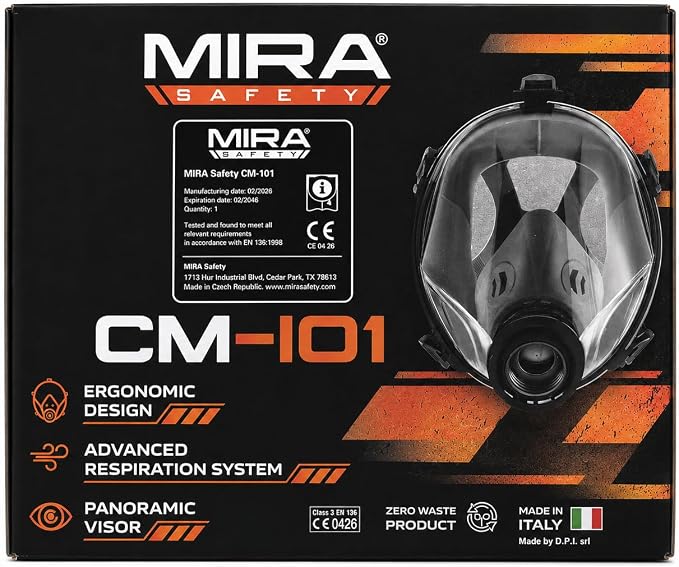 MIRA Safety CM-I01 Full-Face Industrial-Grade Gas Mask with 40mm NATO Filter Compatibility and Advanced Valve Design