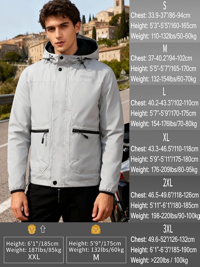 WOSAWE Men Reflective Jacket Night Glowing Bomber Jacket MTB Cycling Windbreaker Travel Sport Coat