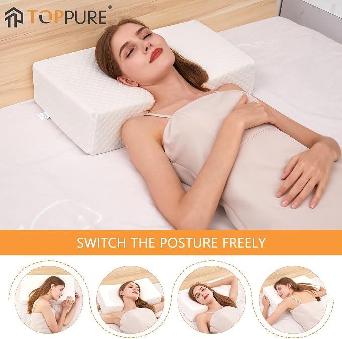 TOPPURE Cube Memory Foam Pillow Pro-Long for Side Sleepers, Snorers (24"/12"/5"), Soft But Supportive Cervical Pillow for Neck and Shoulder Pain Relief Sleeping, Rectangle Neck Pillow,White