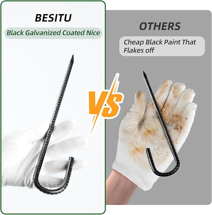 Besitu 12 Inch Rebar Stakes J Hook Ground Stakes 32-Pack Heavy Duty Galvanized Chain Link Fence Stakes Metal Tent Stakes for Outdoor Lawn Decorations Inflatables Canopy Swing Set