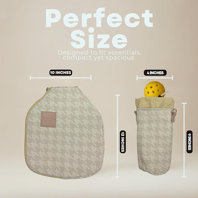Pickleball Paddle Cover Crossbody bag with Adjustable Strap, Waterbottle holder, Ball Holder, Gifts for Women Men