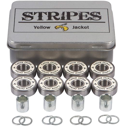 Yellow Jacket Premium Skateboard Bearings, Pro Longboard Bearings, 608, ABEC 9, Washers and Spacers, White Lightning (Pack of 8)