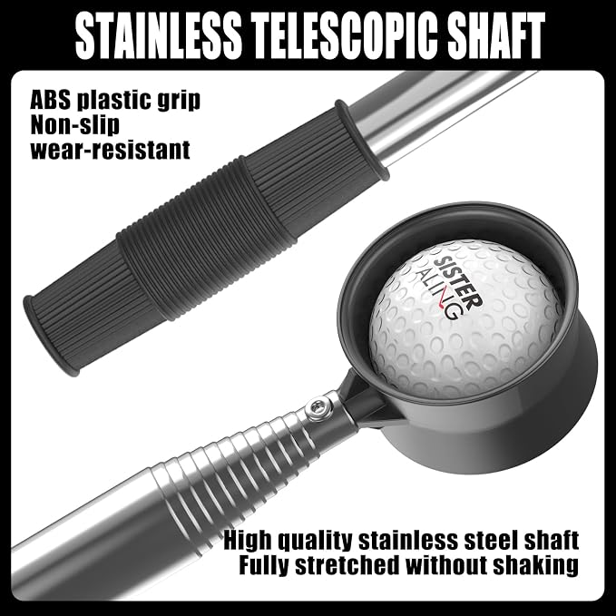 Water Telescopic Golf Ball Retriever and Golf Bag Metal Landing Pads