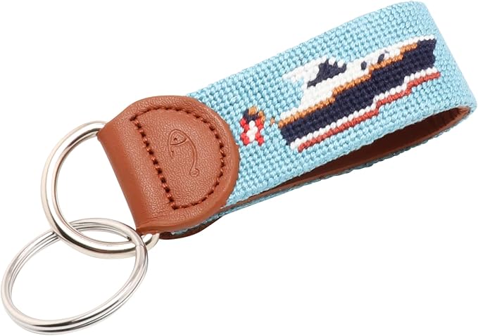 Leather Hand-Stitched Needlepoint Key Fob or Key Chain