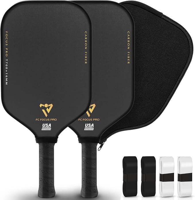 T700 Carbon Fiber Pickleball Paddle, Pickleball Set 16mm Pickle Ball Rackets with CMS Matte Surface Lightweight Honeycomb Core & Durable Edge Frame Larger Sweet Spot