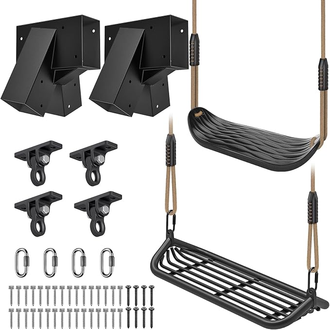 Dolibest Heavy Duty Swing Set Kit – Reinforced A-Frame Brackets & 4 Hangers, DIY Swing Set Hardware Kit for Backyard Garden