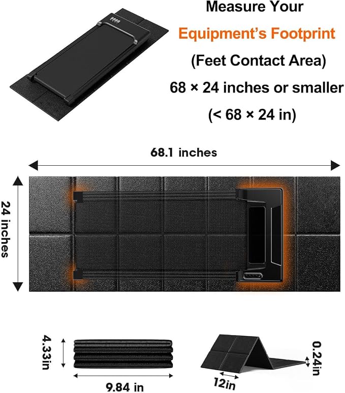 Treadmill Mat for Carpet & Hardwood Floors, 68" x 24", 1/4" Thick Under Treadmill and Walking Pad Mat, Non-Slip Exercise Equipment Mat for Bike, Noise & Shock Absorbing
