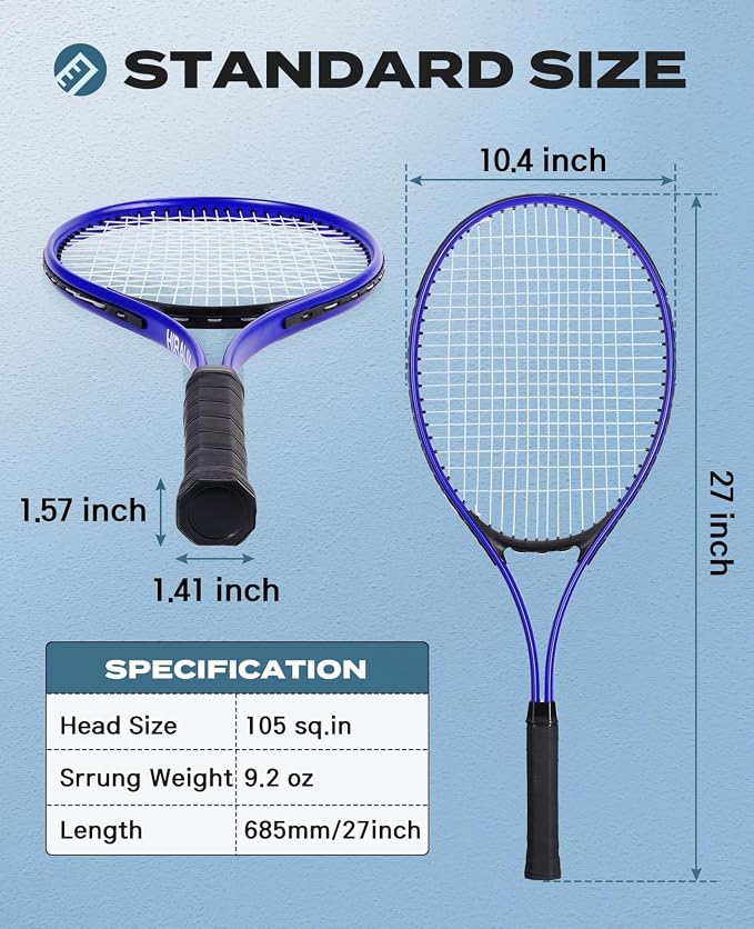 HIRALIY Tennis Rackets 2 Pack for Adults Beginners - 27 Inch Lightweight Aluminum Tennis Racquet Set with 3 Balls & Carry Bag - Vibration Dampening & Large Sweet Spot for Men Women Couples
