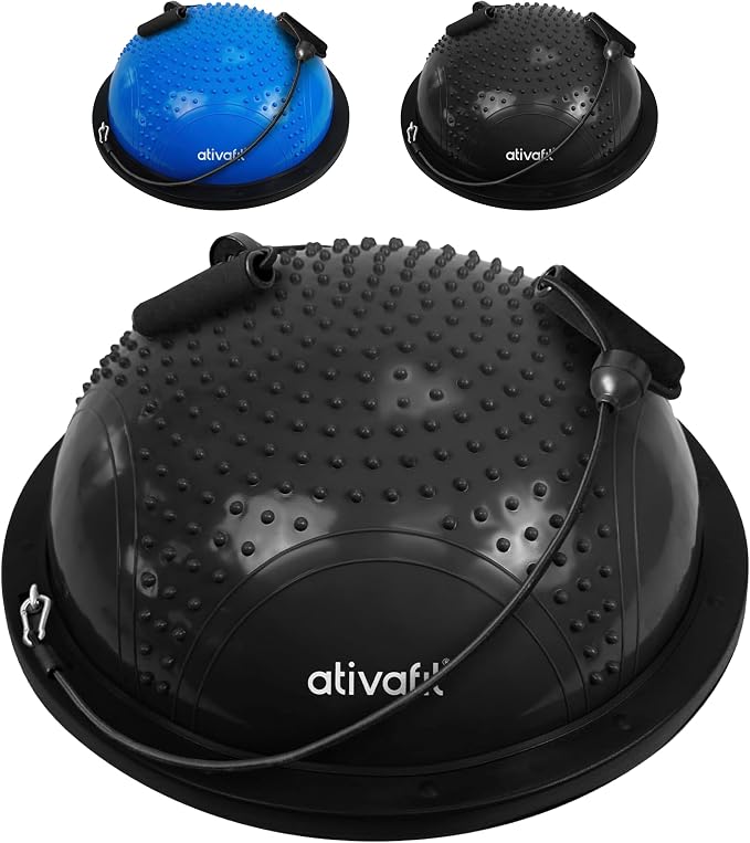 ATIVAFIT Balance Ball Trainer - Half Exercise Ball with Inflation Pump & Resistance Bands - Anti-Burst PVC Stability Trainer for Home Gym, Yoga, Core Training - 660 lbs Capacity