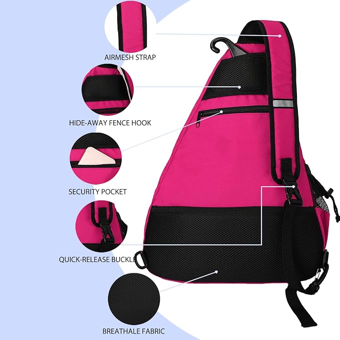 Goloni Pickleball Sling Bag for Men Women, Lightweight Pickleball Backpack with Fence Hook