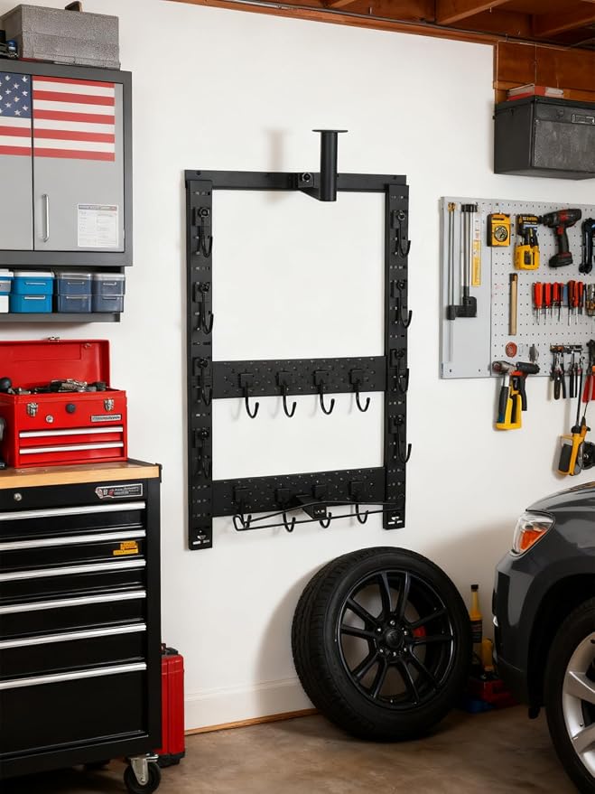 SUNPIE Horizontal Gun Rack Mount 25''W by 35''H, Heavy Duty Steel, Keeps 80lb, Indoor Tools Tactical Guns Racks Set with Helmet Hook and Upgrade Tactical Hanger, Black