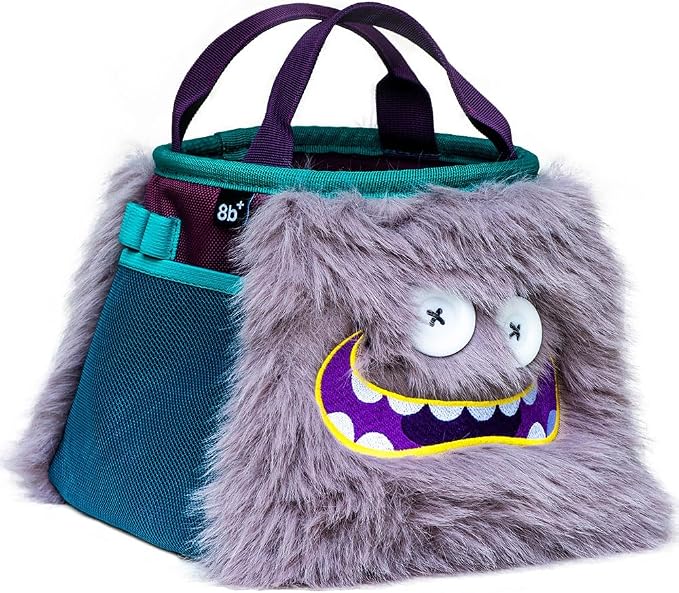 8BPLUS Angus Boulderbag, Premium Artificial Fur, Ripstop, Soft Fleece Interior, 8.7in Opening, Center-Closing Drawstring, Multiple Brush Holders, Zipper Pockets, Climbing Gear