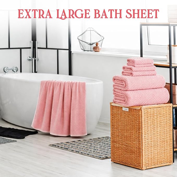 Peryiter Oversized Bath Towels Set of 6 for Adults 40x80 Inches Extra Large Bath Towel Sets Bathroom Sheets Jumbo Shower Towels Quick Dry Absorbent Soft Microfiber for Adults(Pink)