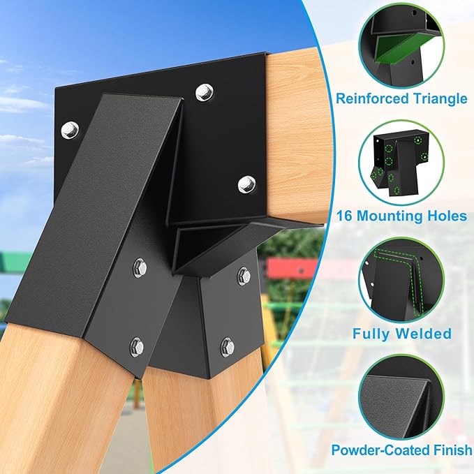 Dolibest Heavy Duty Swing Set Kit – Reinforced A-Frame Brackets & 4 Hangers, DIY Swing Set Hardware Kit for Backyard Garden