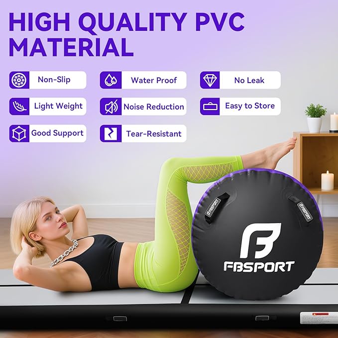 FBSPORT Air Roller Gymnastics Barrel, Inflatable Gymnastics Air Roller Inflatable Air Gymnastics Mat for Yoga Cheerleading Training Home Outdoor Indoor Use