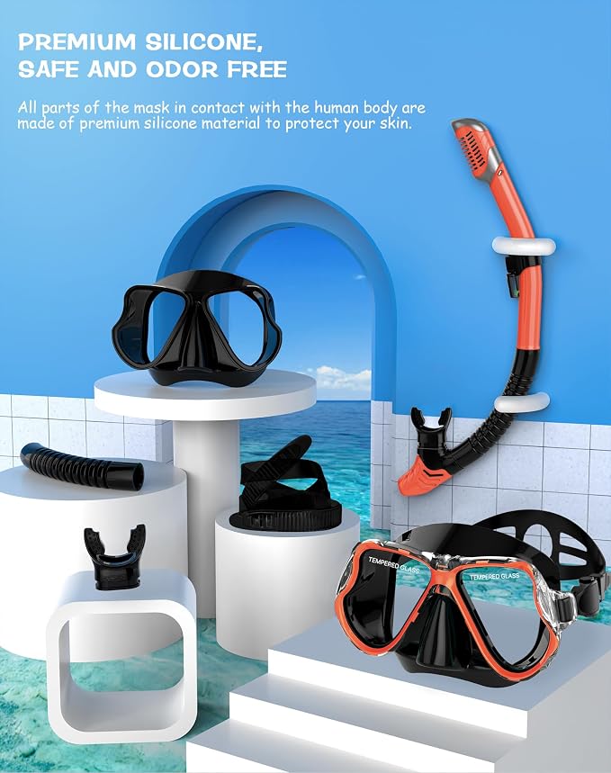 Greatever Dry Snorkel Set,Panoramic Wide View Anti-Fog Scuba Diving Mask,Professional Snorkeling Gear for Adults Kids
