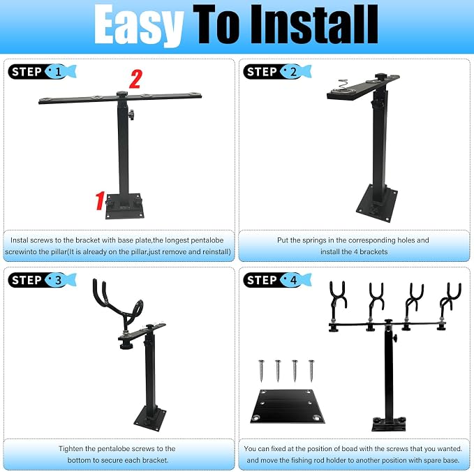 Fishing Rod Holder for Boat,Marine Fishing Pole Rack with The Function of Holding Four Fishing rods and 360 Degree Rotation & Adjustable Height,Includes mounting Plate.