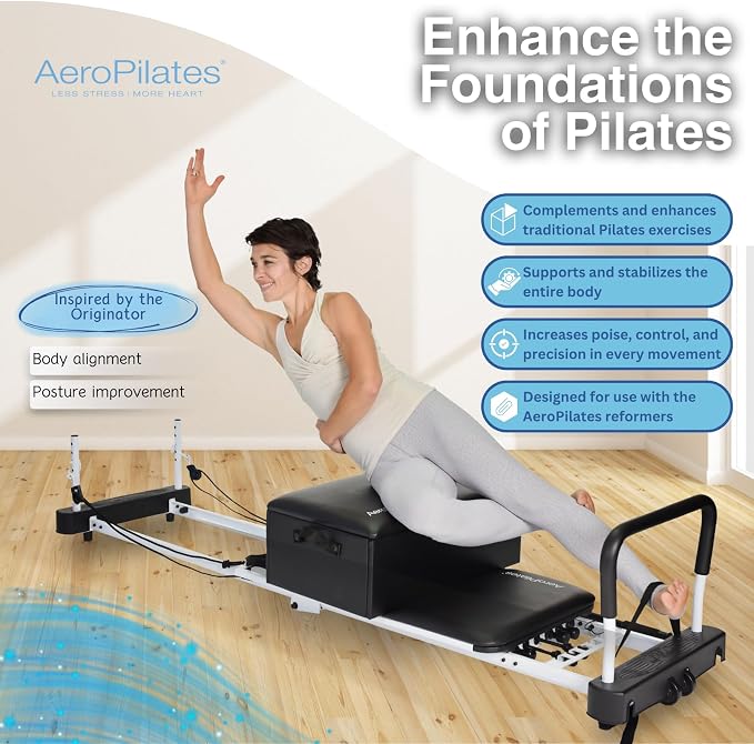 AeroPilates Box and Pole Reformer Accessory with Balance & Flexibility | Balance & Flexibility; Includes Adjustable Support Pole; Strap & Instructional Workout Video