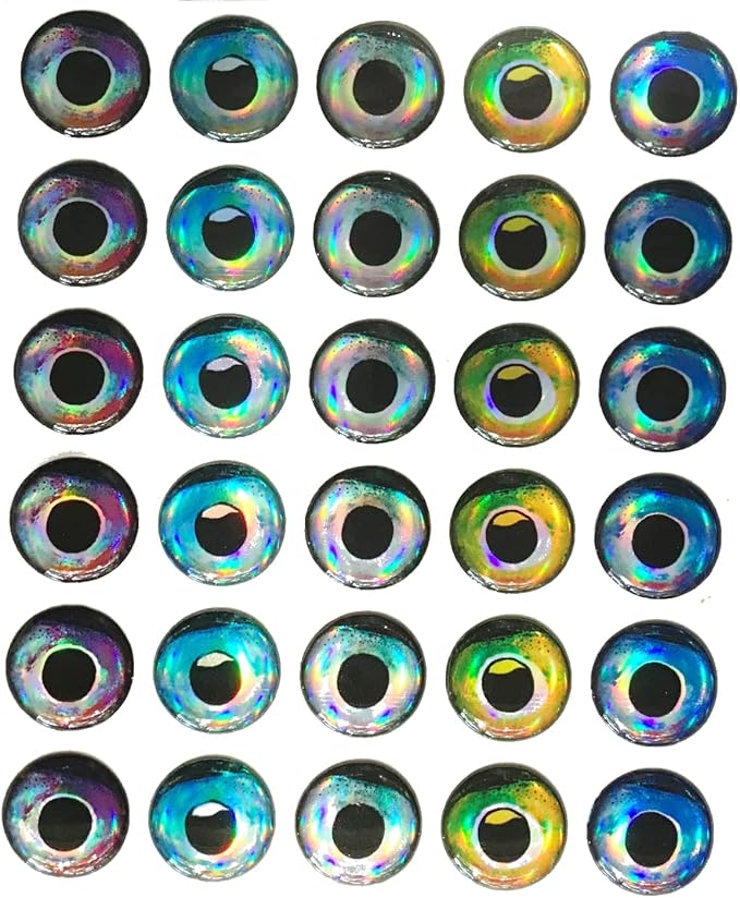 Brule 3-D Holographic Epoxy Fish Eyes (5mm-20mm) 60 Pack, Handpoured, Fishing Fly Tying Lures DIY Crafts