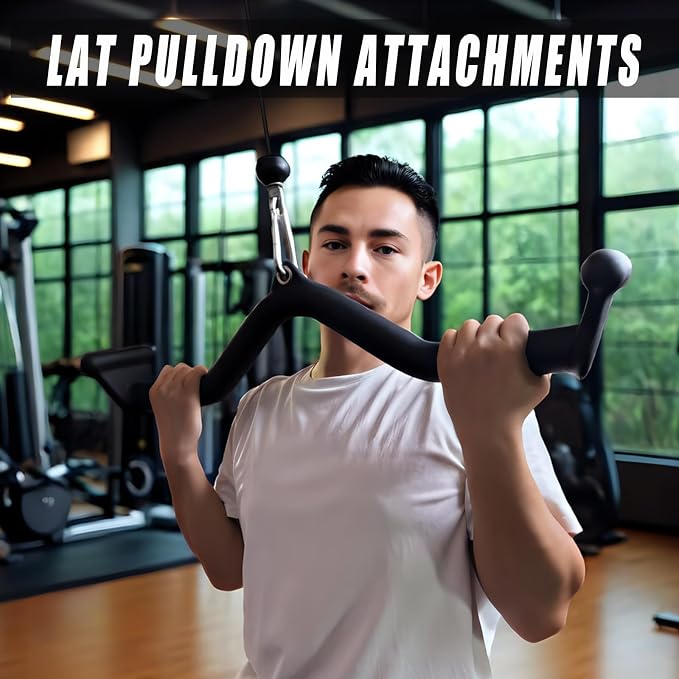 BLUSLM Lat Pull Down Bar T bar Row Attachment, V Bar Tricep Lat Pulldown Attachments, Back Strength Training Bar for Home Gym Exercise Cable Machine Attachments