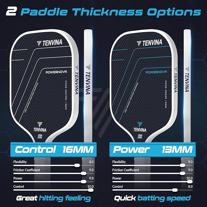 TENVINA Pickleball Paddles, Multi-Layer T700SC Textured Carbon Fiber Pickleball Paddle, Pickle Ball Paddle with Strong Spin & Power Surface, 4-Types of Shapes and Thicknesses, USAPA Approved