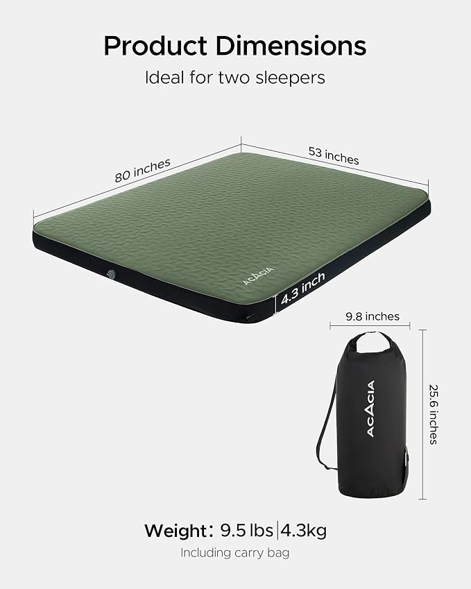 Acacia 4" Thick Self Inflating Sleeping Pad with Foam, Innovative Y-Shaped Telescopic Structure, Ultraportable Camping Air Mattress with Pump Sack, Easy Roll Up Sleep Bed for Travel Tent Car