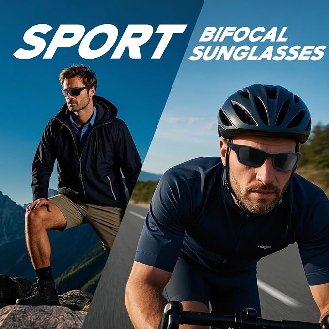 Missfive Premium Bifocal Reading Sunglasses Men Lightweight Wrap Around Design Sun Readers, UV Protection, Sports/Outdoor/Driving, 3.5x