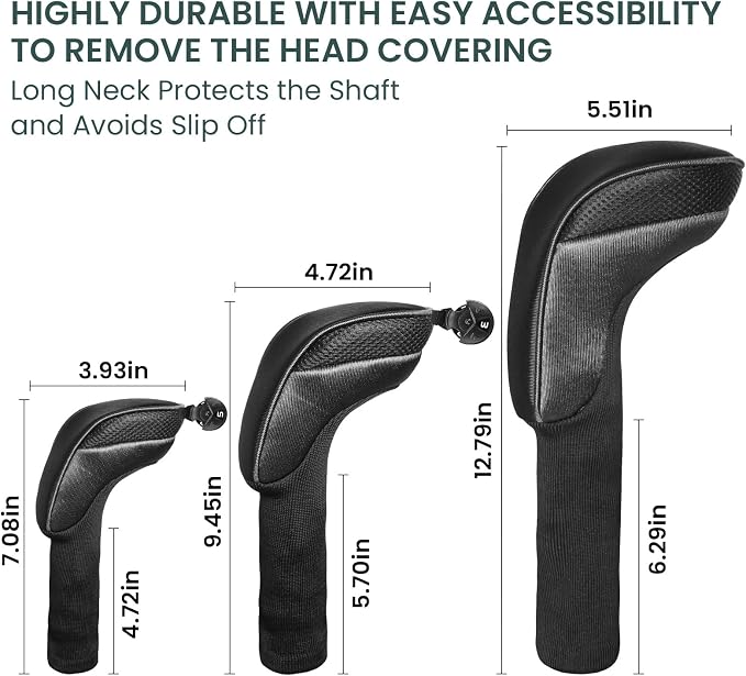 FINGER TEN Golf Club Head Covers for Woods Driver Fairway Hybrid Value 3/5 Pack, Long Headcover Interchangeable Accessories for Ultimate Club Protection