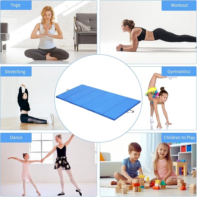 ZENOVA Gymnastics Mat 6'x3'x2''/4'x8'x2'' Exercise Mat Gym Mat for Home Aerobics Workout Foldable Tumbling Mat Children Gifts