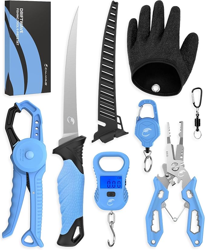 Calamus DriftWave Fishing Tool Kit | Multi-Function Tool Kit, Corrosion-Resistant Pliers, Fish Lip Gripper with Tape Measure, Digital Fish Scale, Fishing Gear