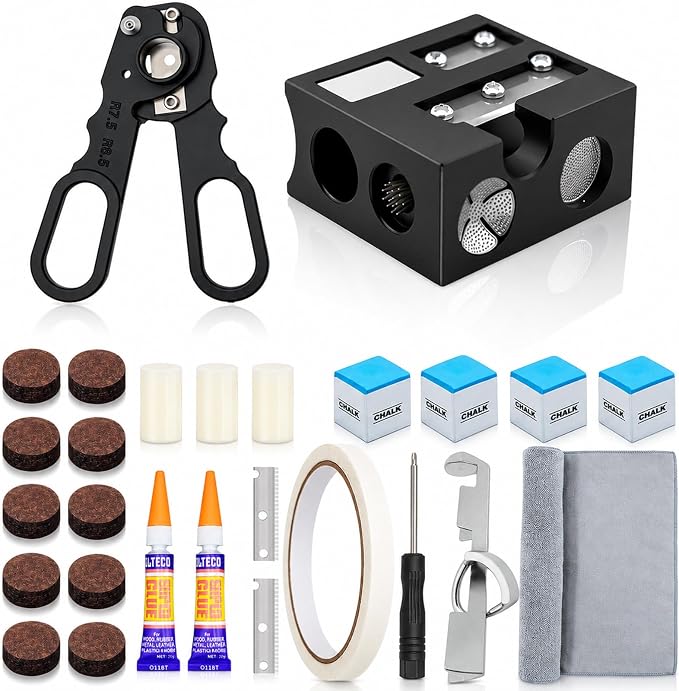 Pool Cue Tips Replacement Kit, 13mm Pool Stick Tips Replacement Kit Billiards Cue Tips Shaper Tools, Pool Cue Replacement Tips Repair Kit Billiard Pool Accessories