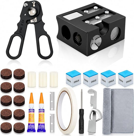 Pool Cue Tips Replacement Kit, 13mm Pool Stick Tips Replacement Kit Billiards Cue Tips Shaper Tools, Pool Cue Replacement Tips Repair Kit Billiard Pool Accessories