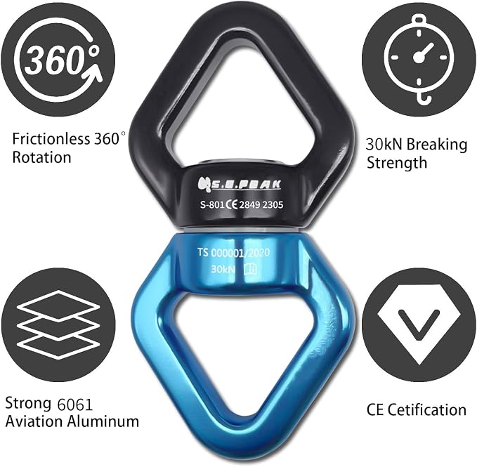 30kN Swing Swivel, CE Certified 360°Rotational Device, Silent Hanging Accessory for Tree Swing, Aerial Dance