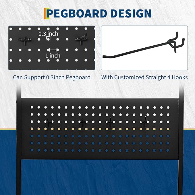 Fishing Rod Holders for Garage, Fishing Pole Rack with 3 Tier Shelf, Heavy Duty Fishing Pole Holders with Pegboard and Basket, Freestanding Fishing Rod Rack Hold up to 12 Fishing Rods, Black