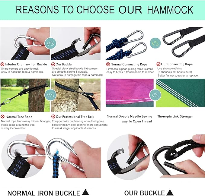 Hammock Camping, Portable Single/Double Hammocks for Outdoor Hiking Travel Backpacking - 210D Nylon Hammock Swing for Backyard & Garden (Black/Gray)